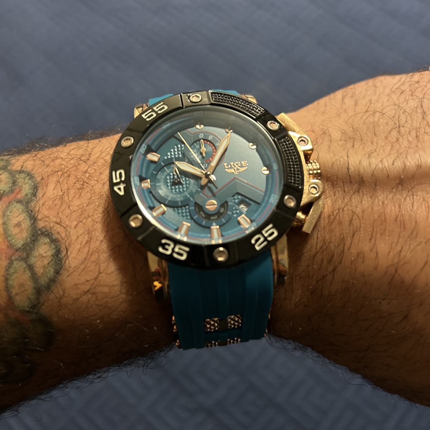 LIGE Men's Chronograph Blue Silicone Sport Watch