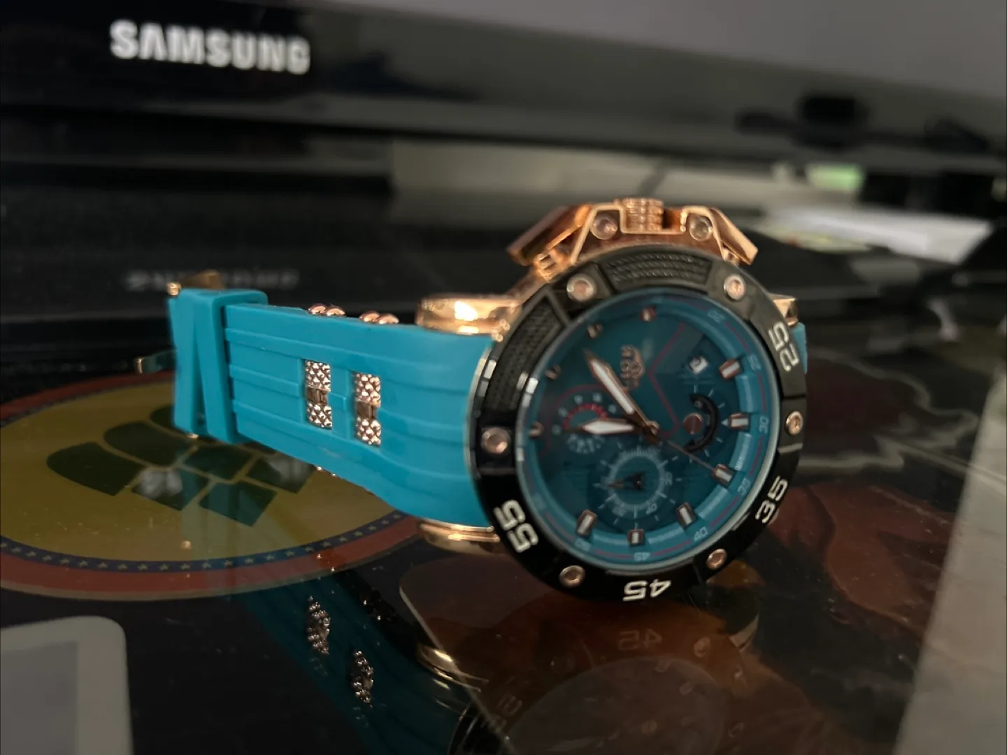 LIGE Men's Chronograph Blue Silicone Sport Watch image indicator(2)