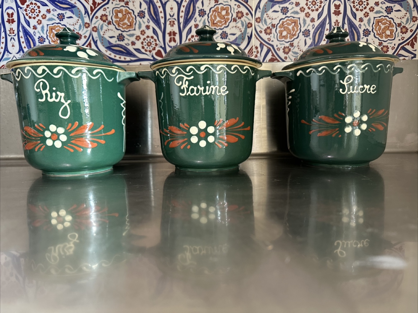 Set of 3 Vintage French Country Kitchen Canisters