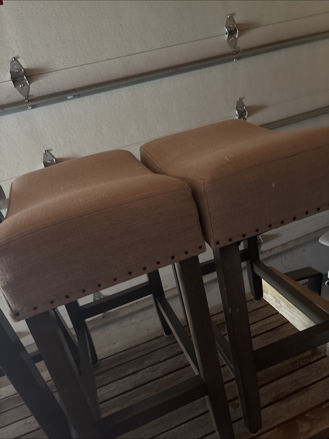 Pair of Brown Upholstered Bar Stools - photo 2
