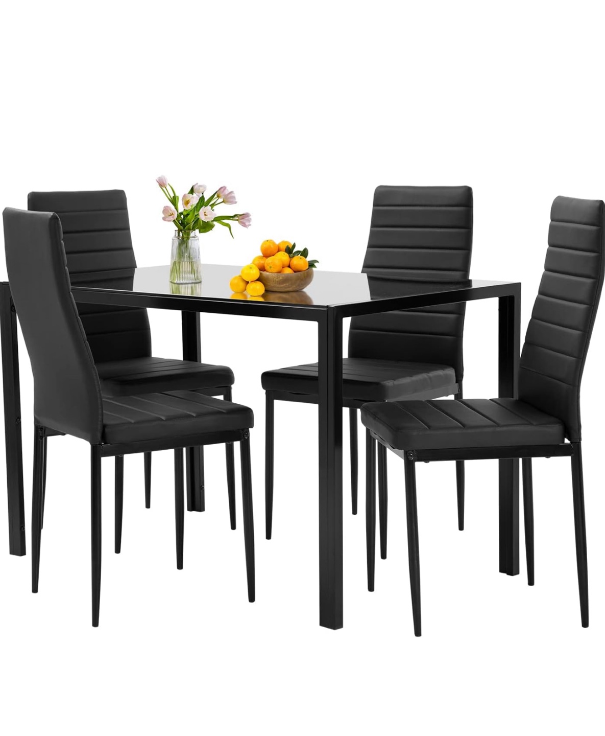 Black Glass Dining Table Set with 4 Chairs - photo 4