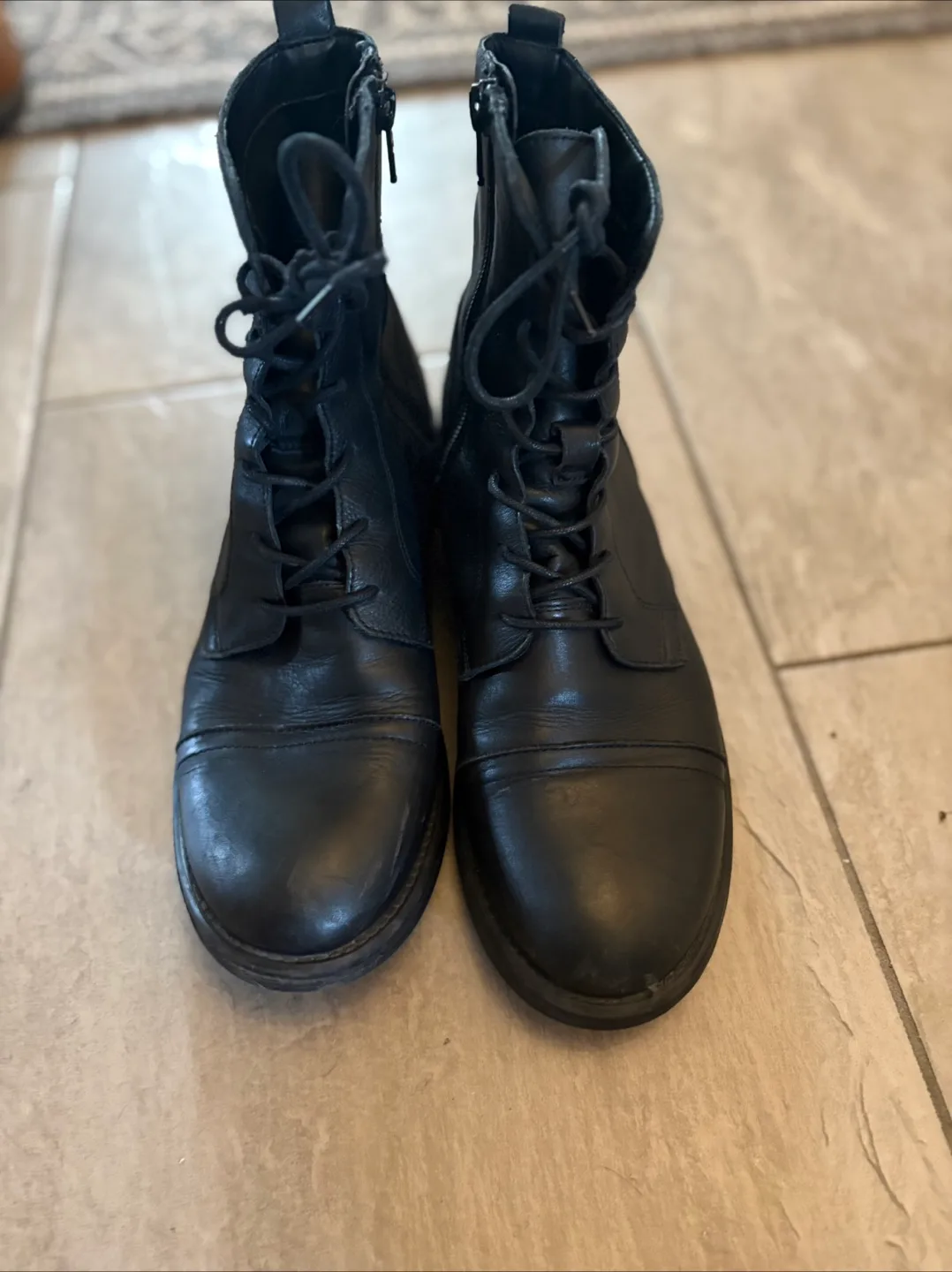 Black Leather Lace-Up Ankle Boots thumbnail