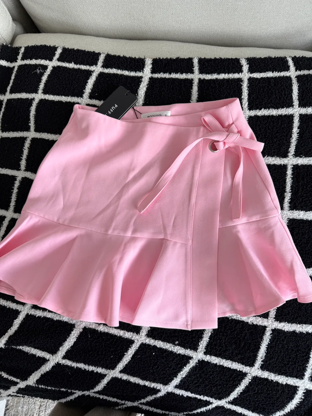 Pink Wrap Mini Skirt with Ruffle Hem thumbnail