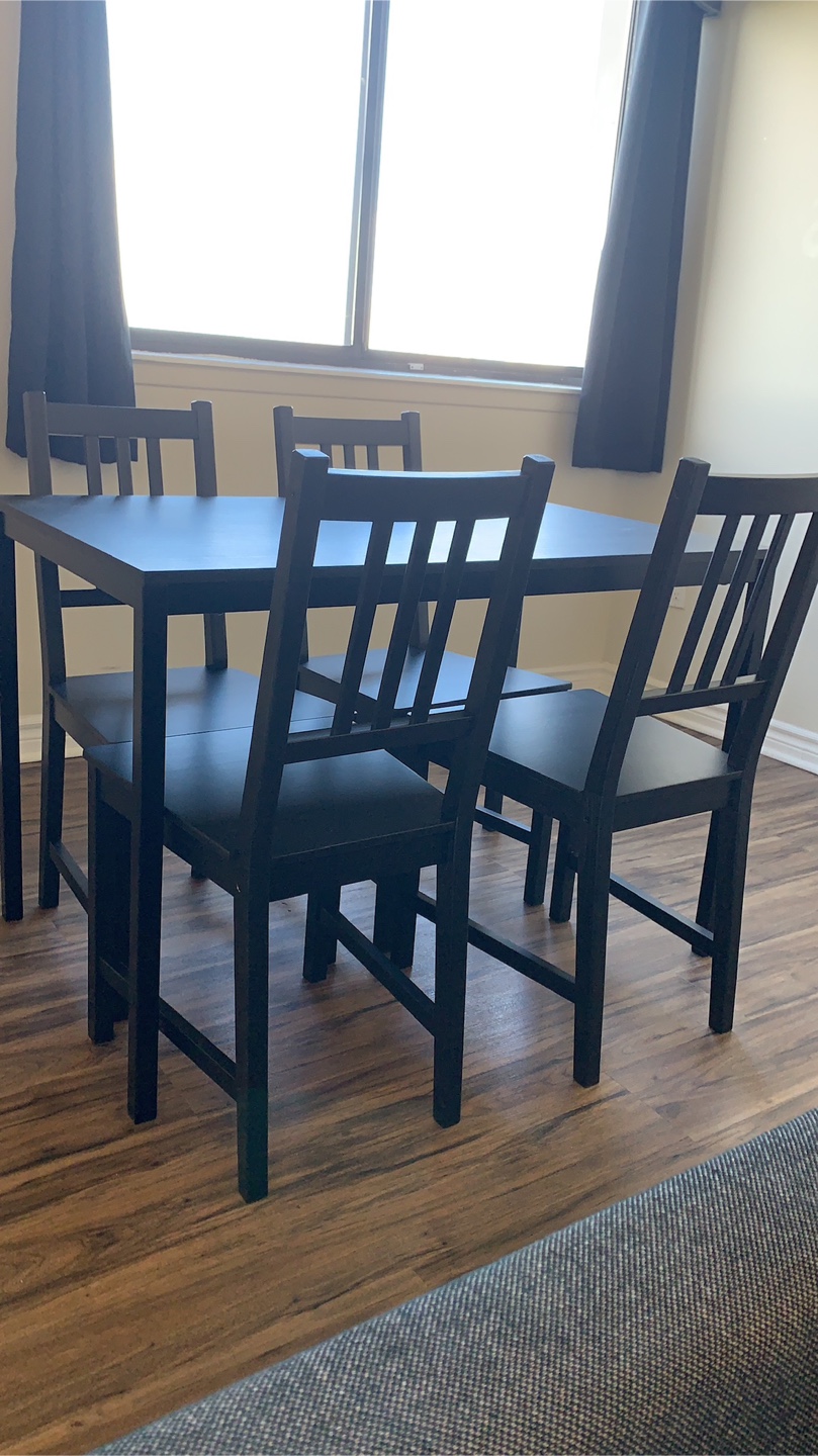 Black Dining Table and Four Chairs Set