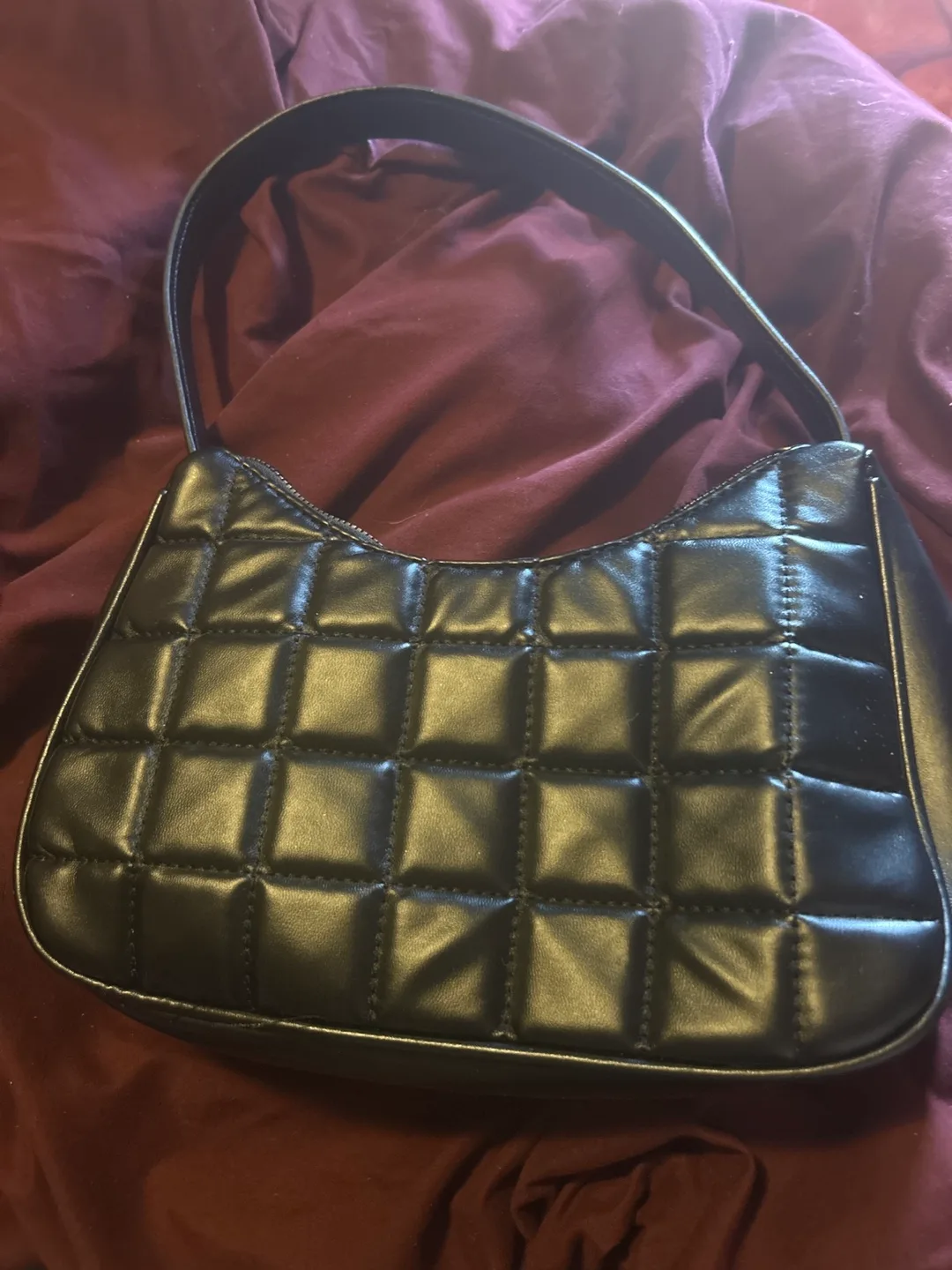 Black Quilted Baguette Bag with Chain Strap image indicator(2)