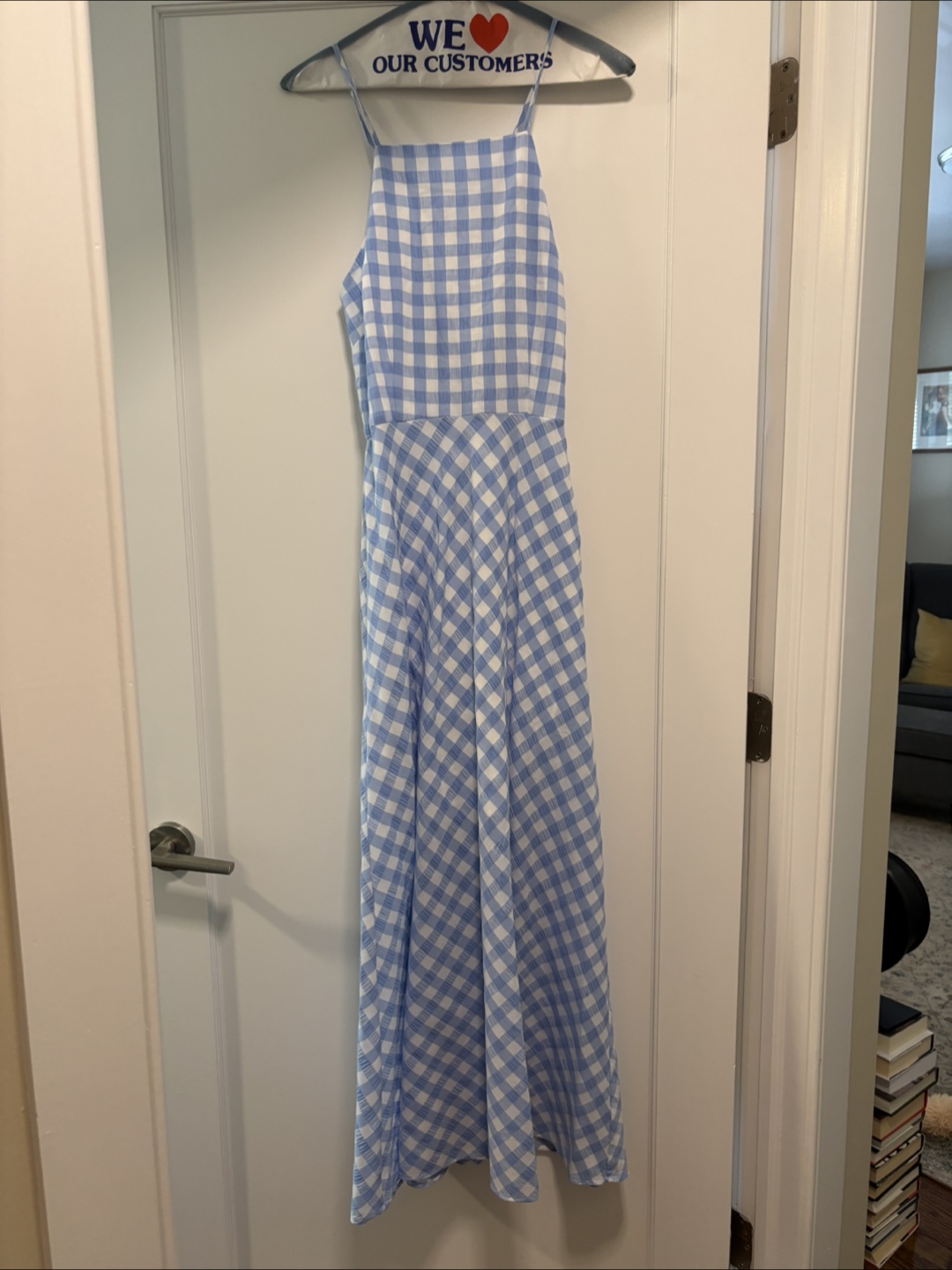 Blue and White Gingham Maxi Dress