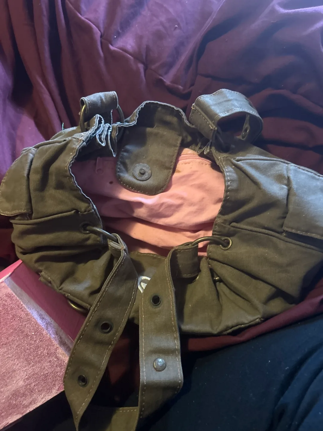 Olive Green Canvas Shoulder Bag image indicator(2)