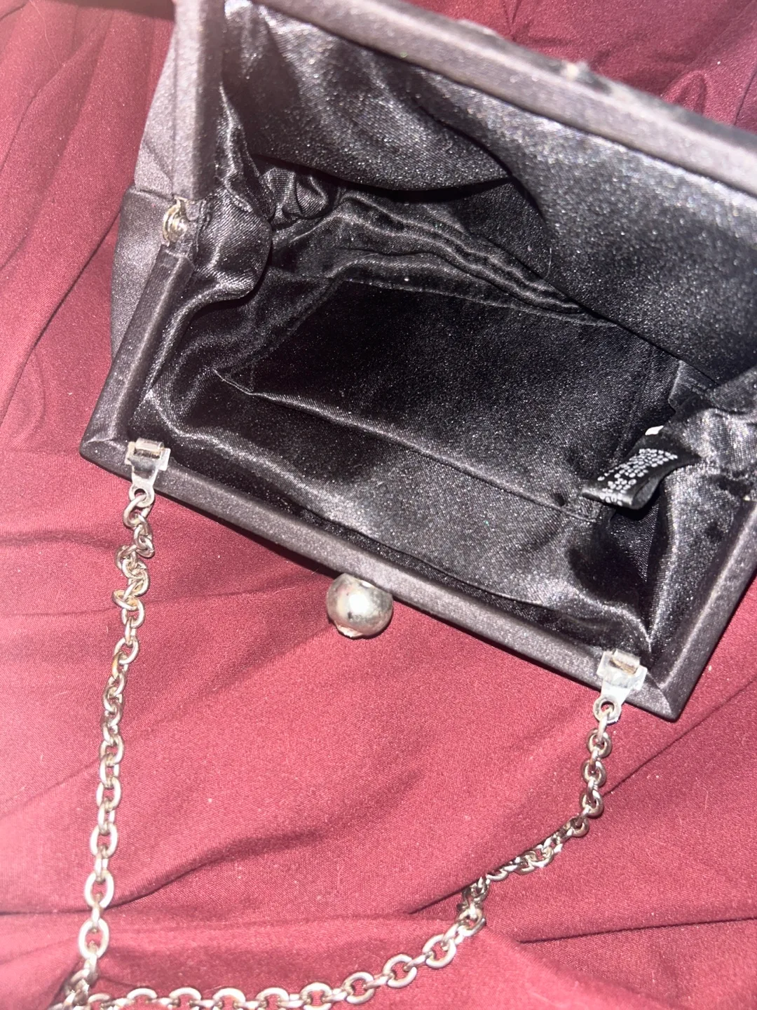 Black Satin Evening Clutch with Chain Strap image indicator(3)