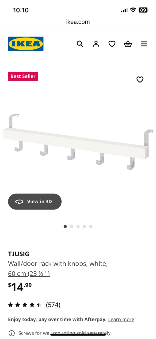 IKEA TJUSIG Wall/Door Rack with Knobs, White