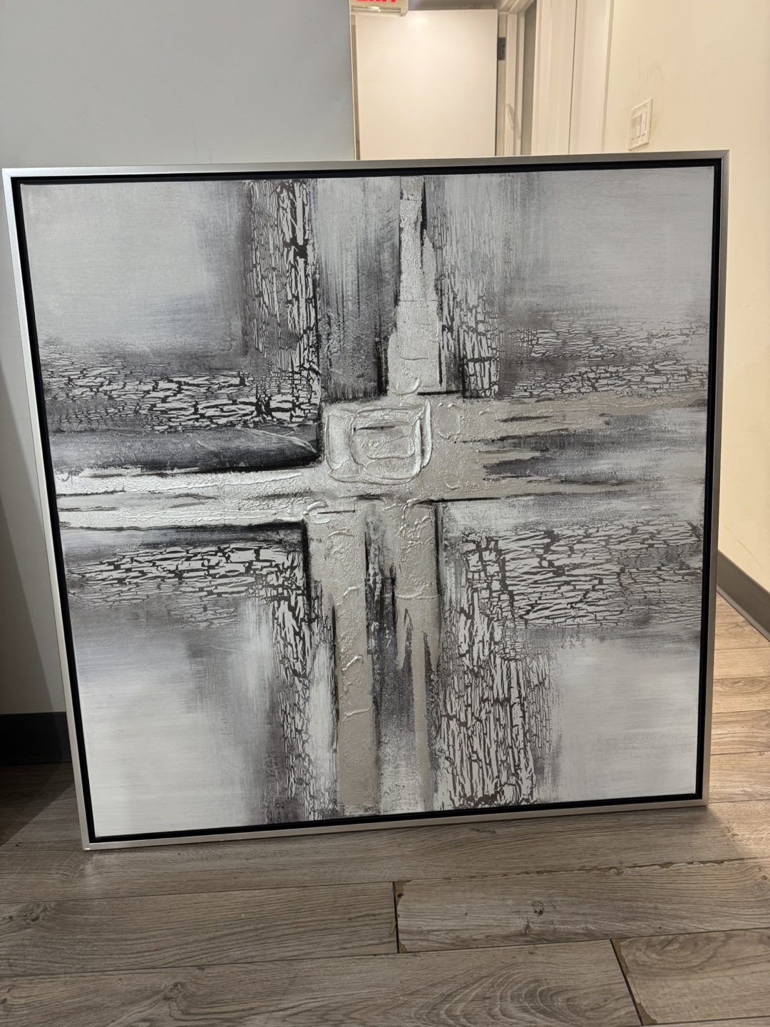 Large Abstract Canvas Wall Art - Grey and Silver