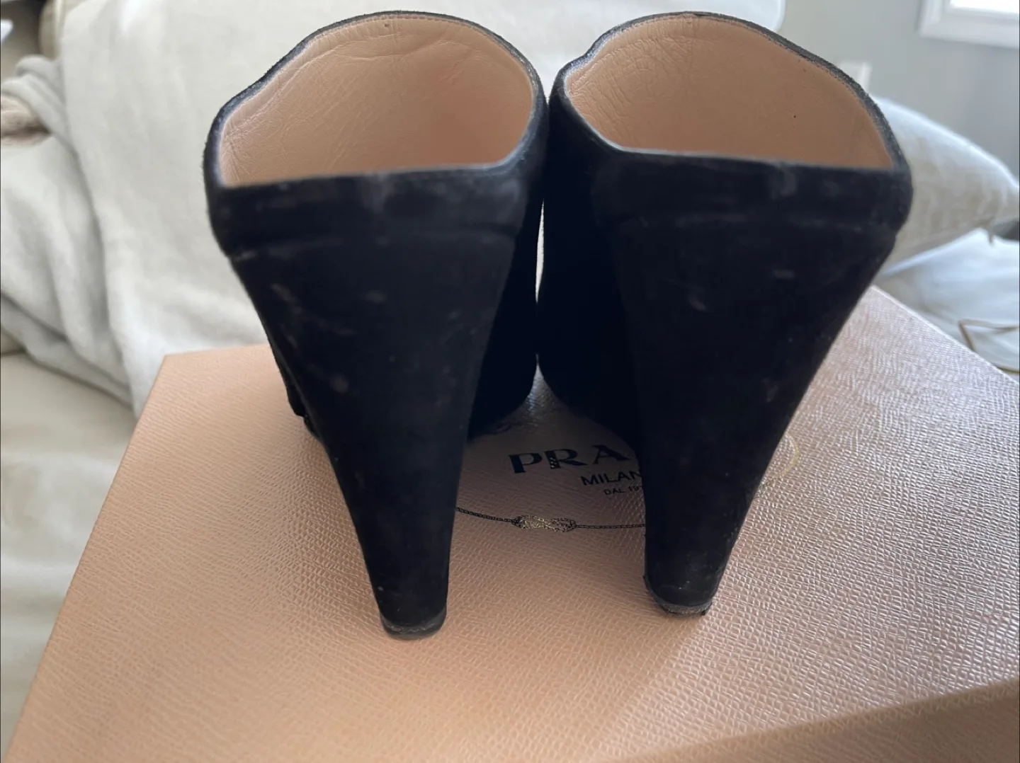 Prada Black Suede Wedge Mules (size 7.5) image indicator(3)