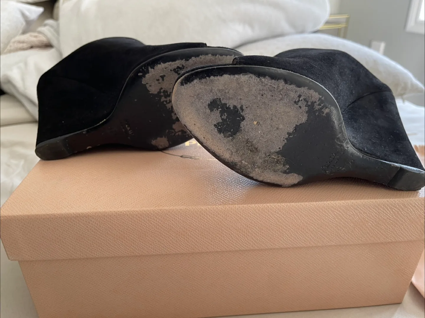 Prada Black Suede Wedge Mules (size 7.5) image indicator(4)
