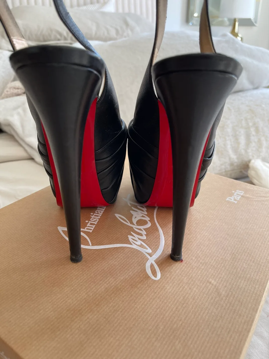 Christian Louboutin Black Leather Slingback Platform Heels image indicator(3)
