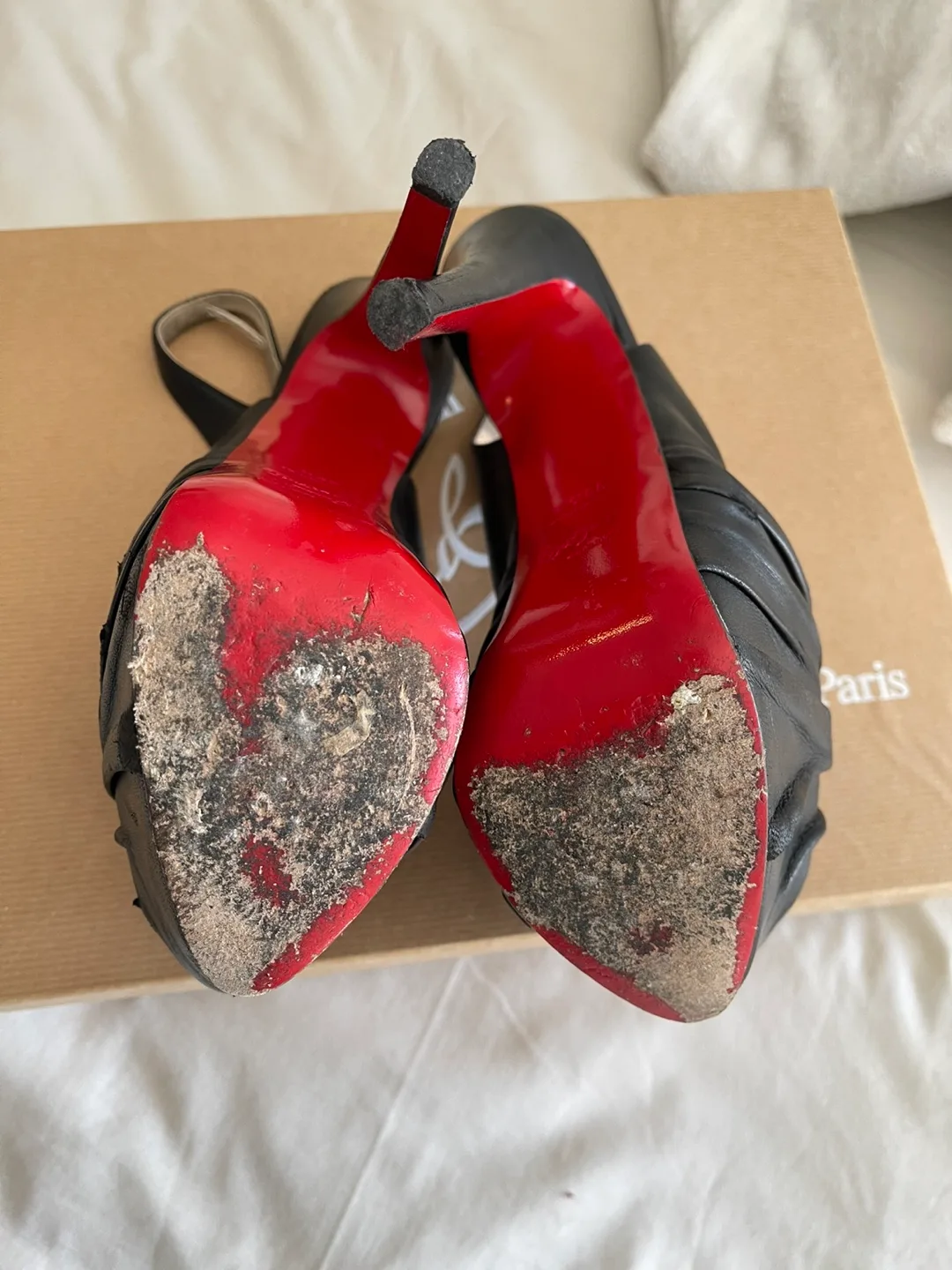 Christian Louboutin Black Leather Slingback Platform Heels image indicator(6)