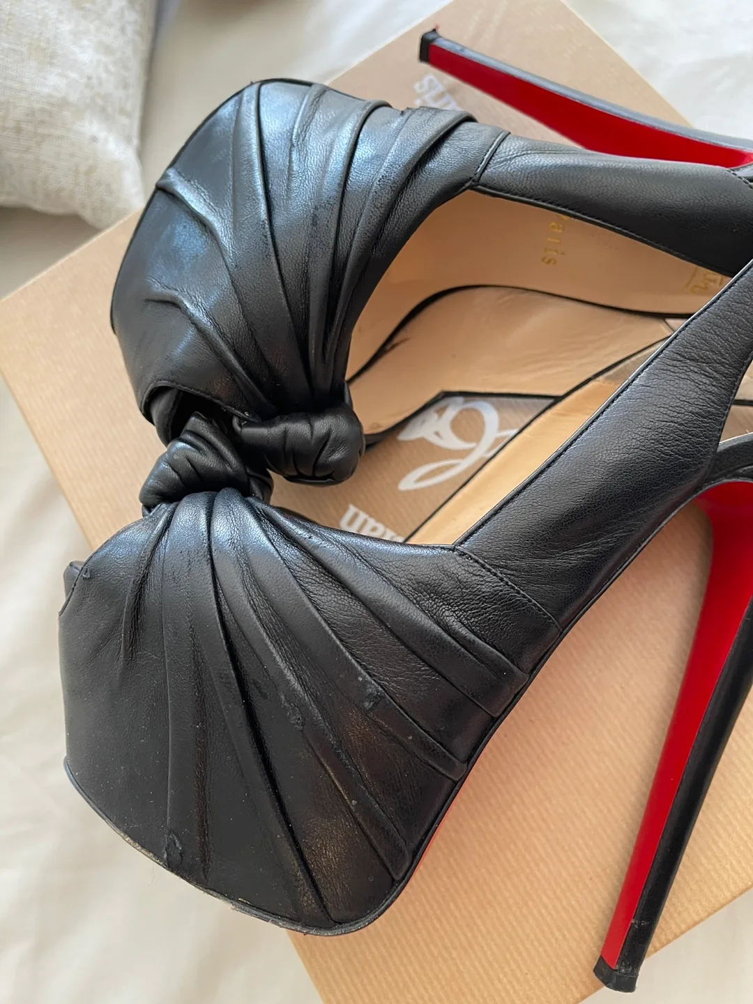 Christian Louboutin Black Leather Slingback Platform Heels image indicator(5)