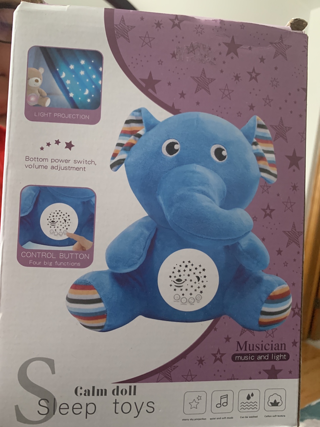 Blue Elephant Sleep Toy with Light and Music Projection
