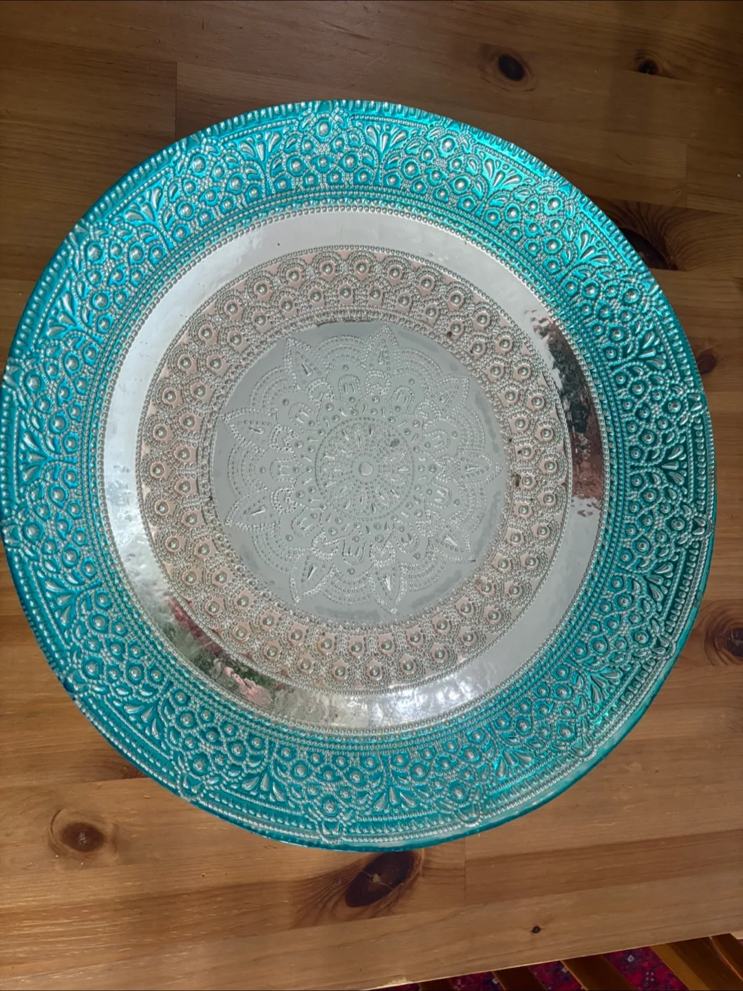 Decorative Glass Bowl - Teal and Silver thumbnail