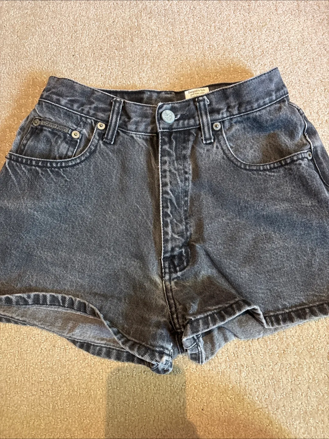 Vintage Calvin Klein Jeans Dark Grey Denim Shorts - Size 4 image indicator(3)