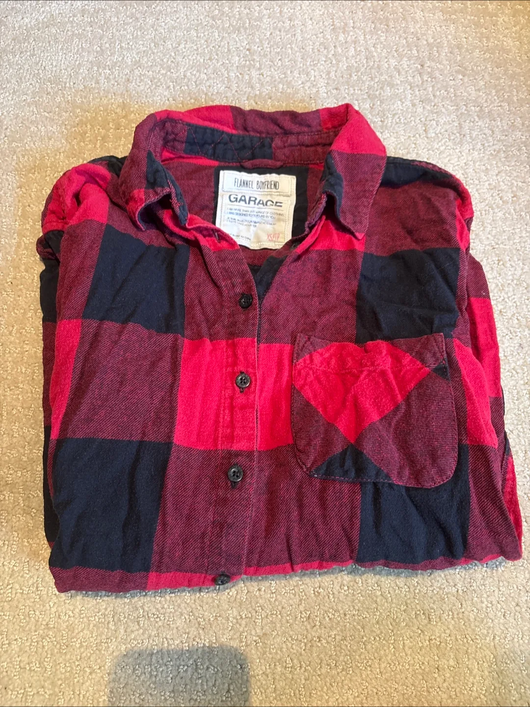 Garage Flannel Boyfriend Shirt - Red & Black Plaid - XS/TP thumbnail