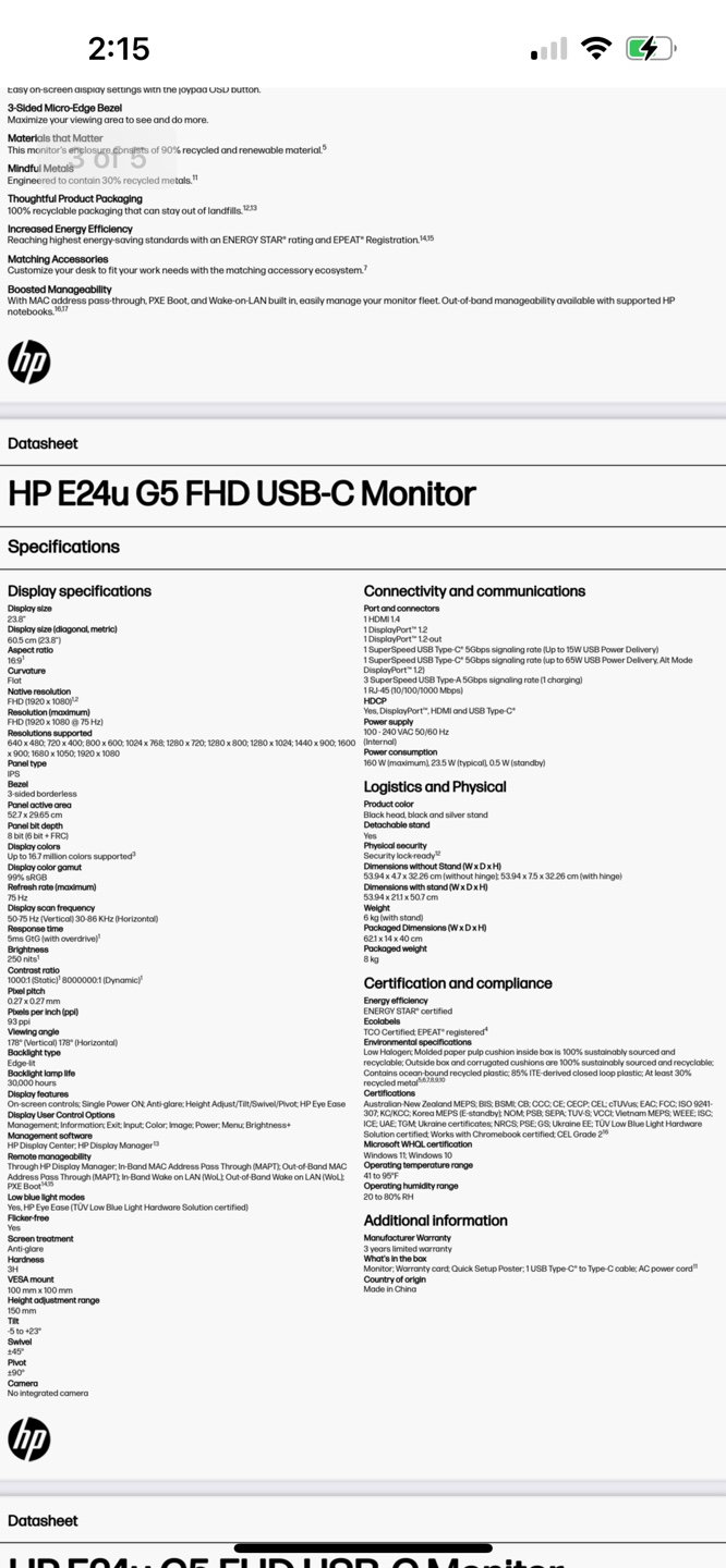 HP E24u G5 FHD USB-C Monitor - Brand New in Box - $200 - photo 4