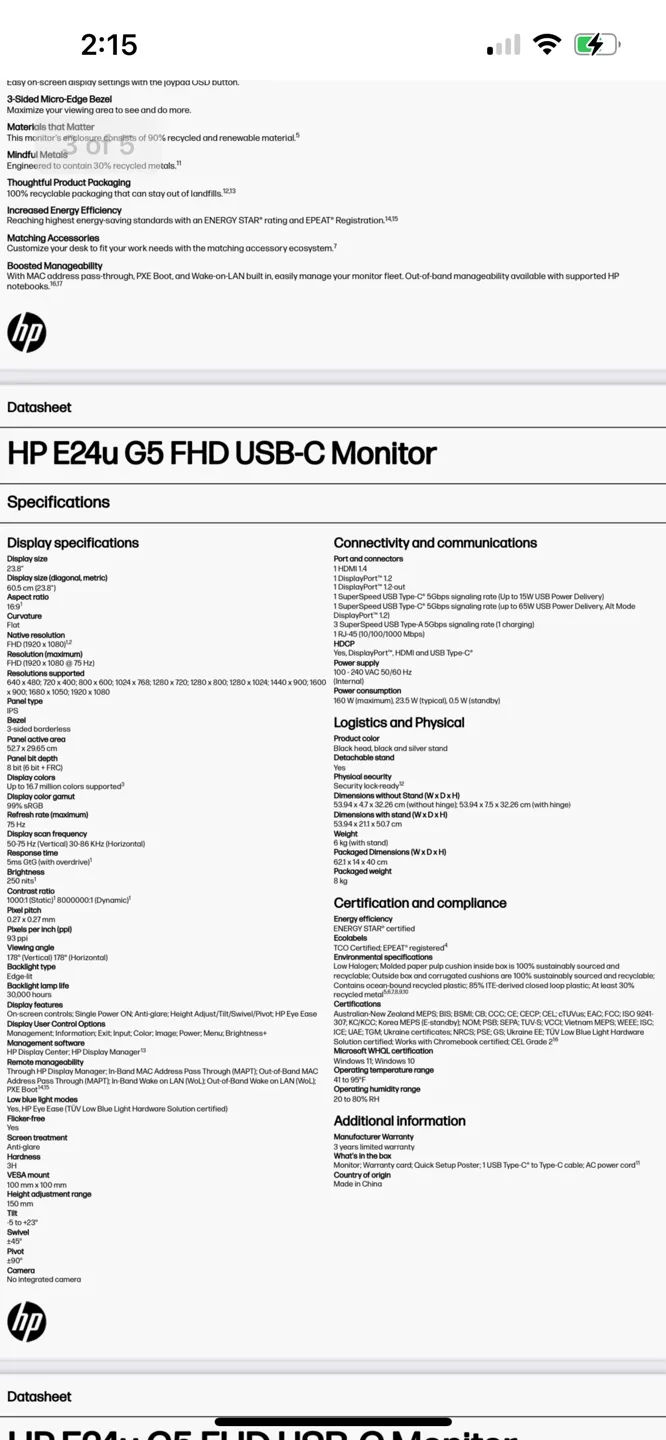 HP E24u G5 FHD USB-C Monitor - Brand New in Box - $320 image indicator(4)