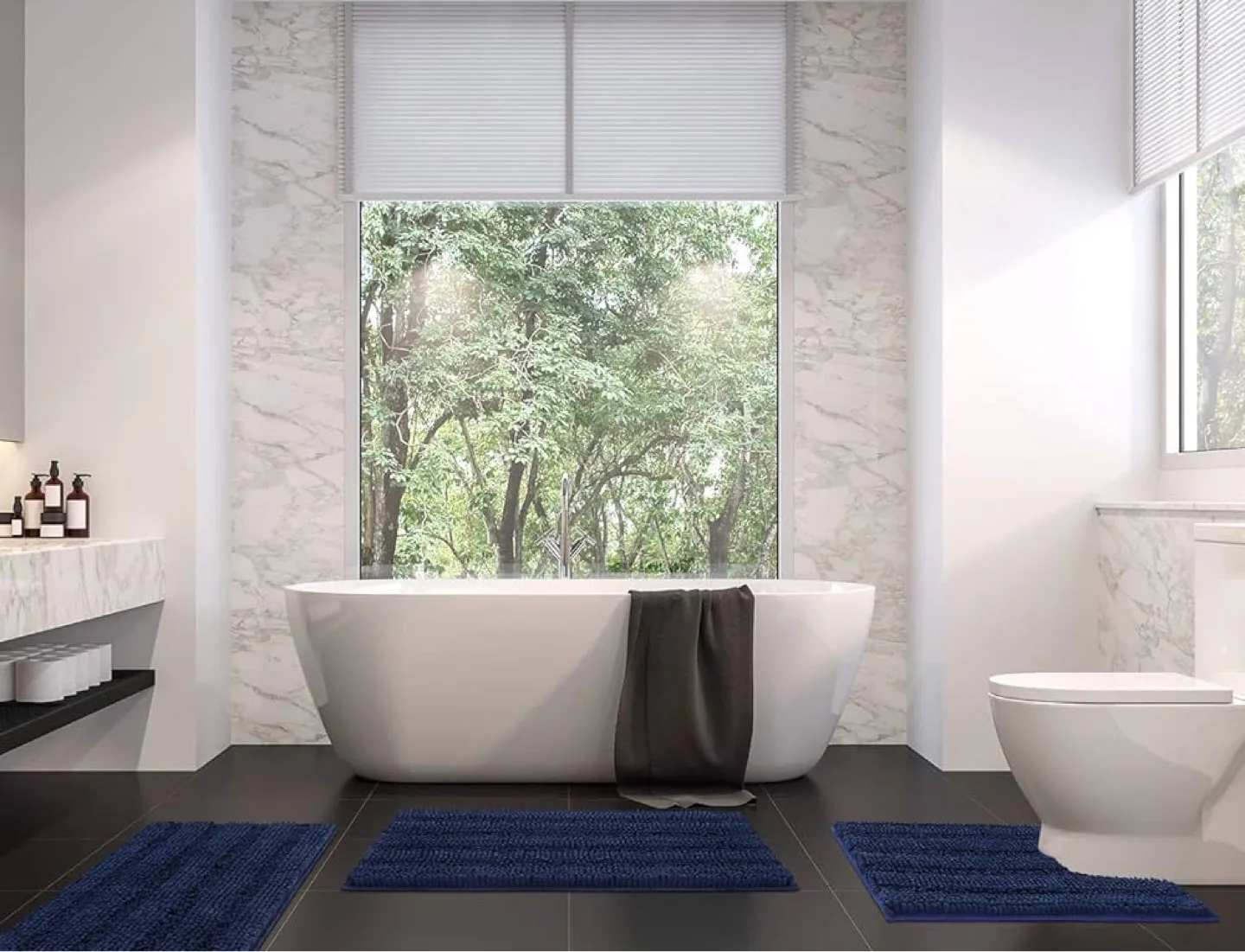 New striped 3pcs Navy Blue Ultra Soft, Non Slip Bathroom Rug thumbnail