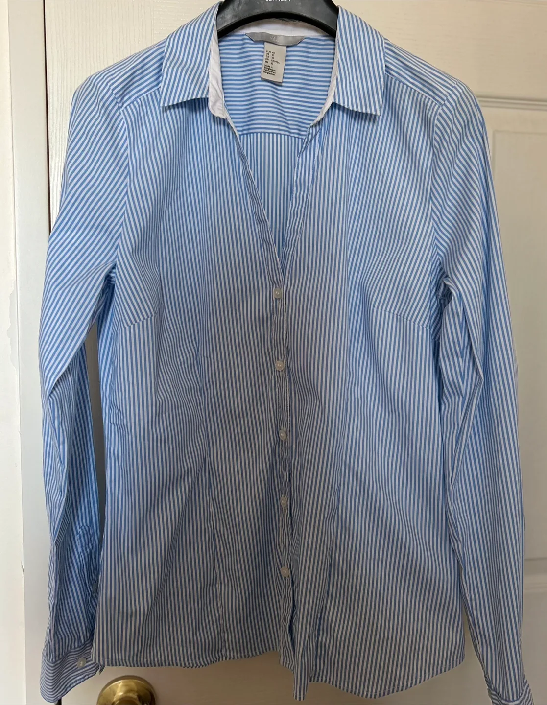 H&M Women's Blue Striped Button Down Shirt (Size 10) image indicator(2)