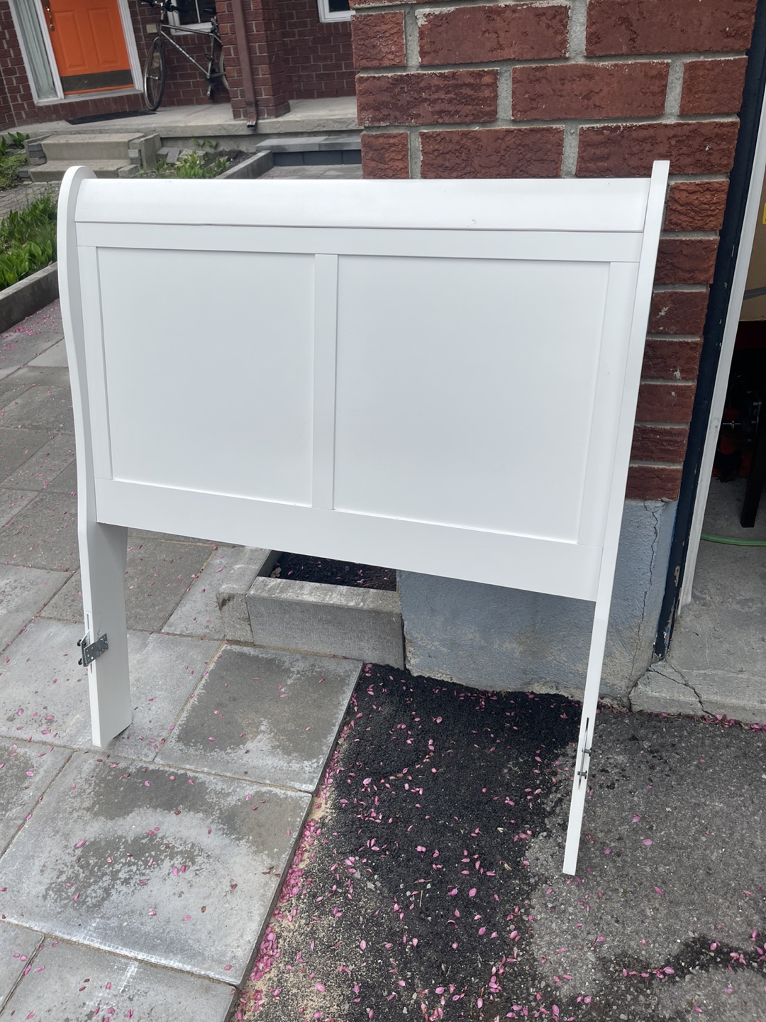White Double Sleigh Bed Headboard and Box Spring