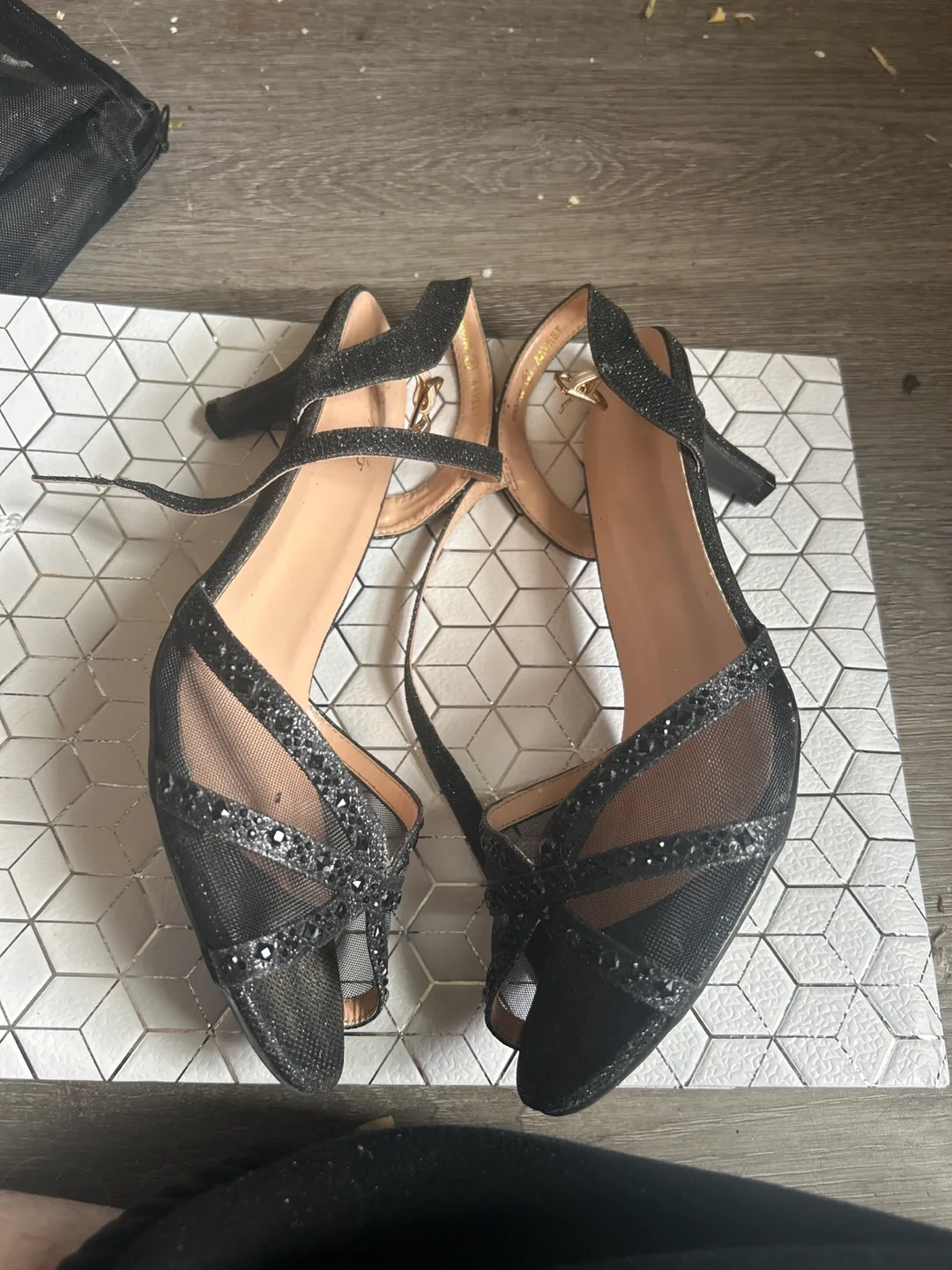 Black sparkly heeled sandals image indicator(2)