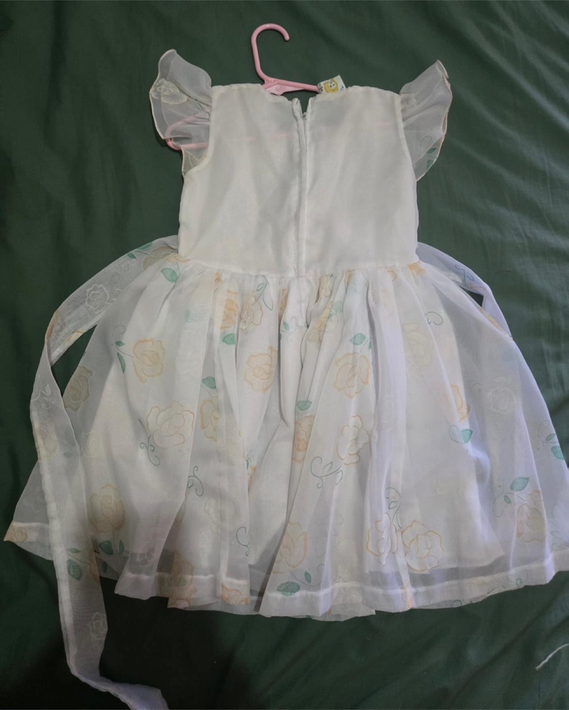 Adorable Girls' White Floral Dress with Peach Accents - photo 2