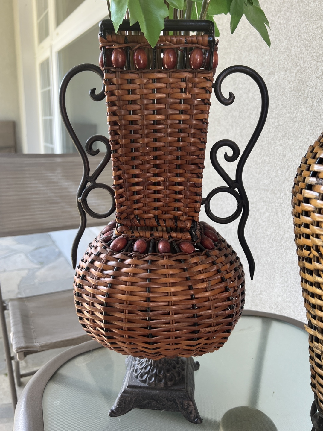 Set of 2 Wicker Vases with Metal Accents - photo 4