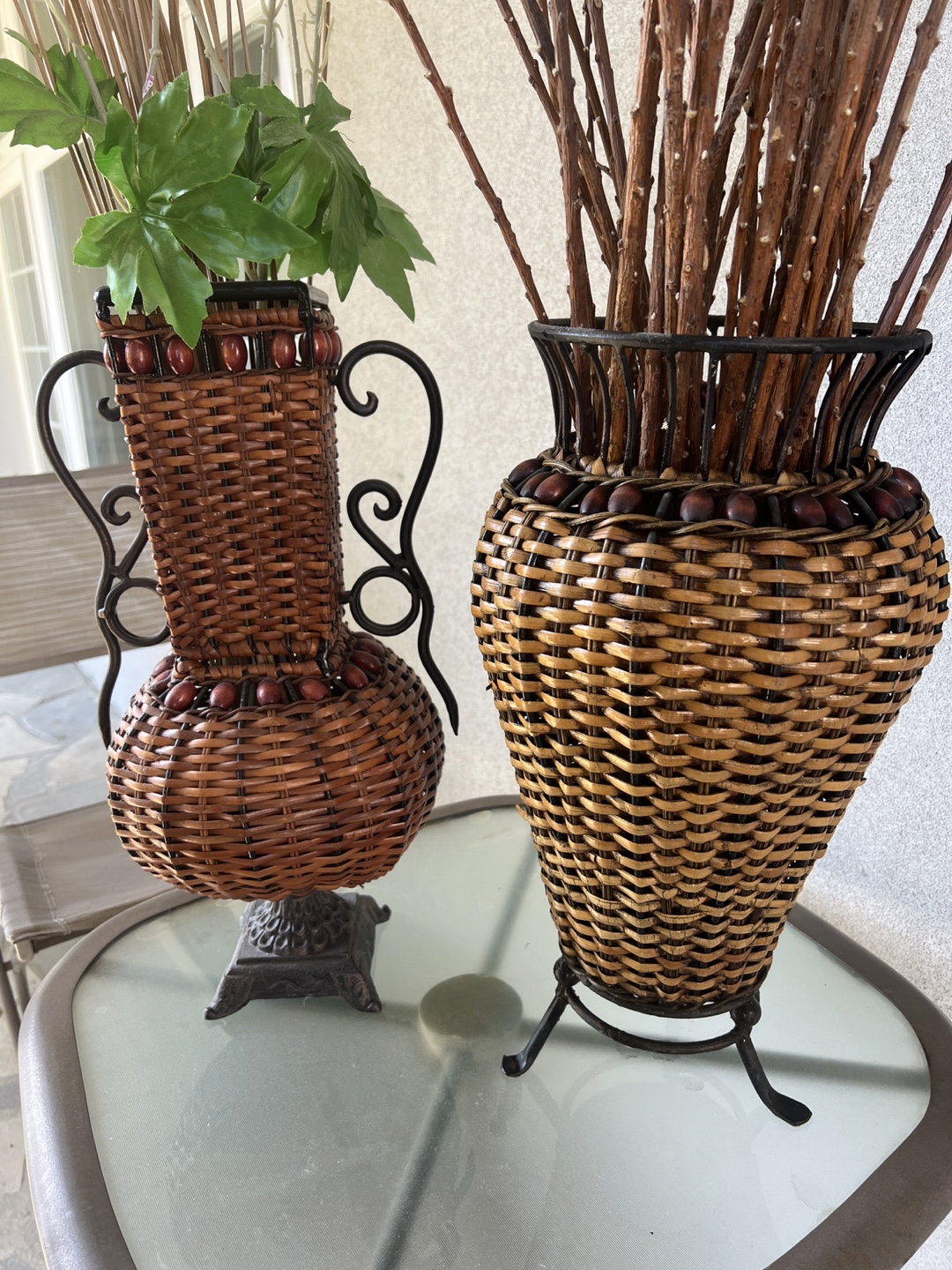 Set of 2 Wicker Vases with Metal Accents - photo 2