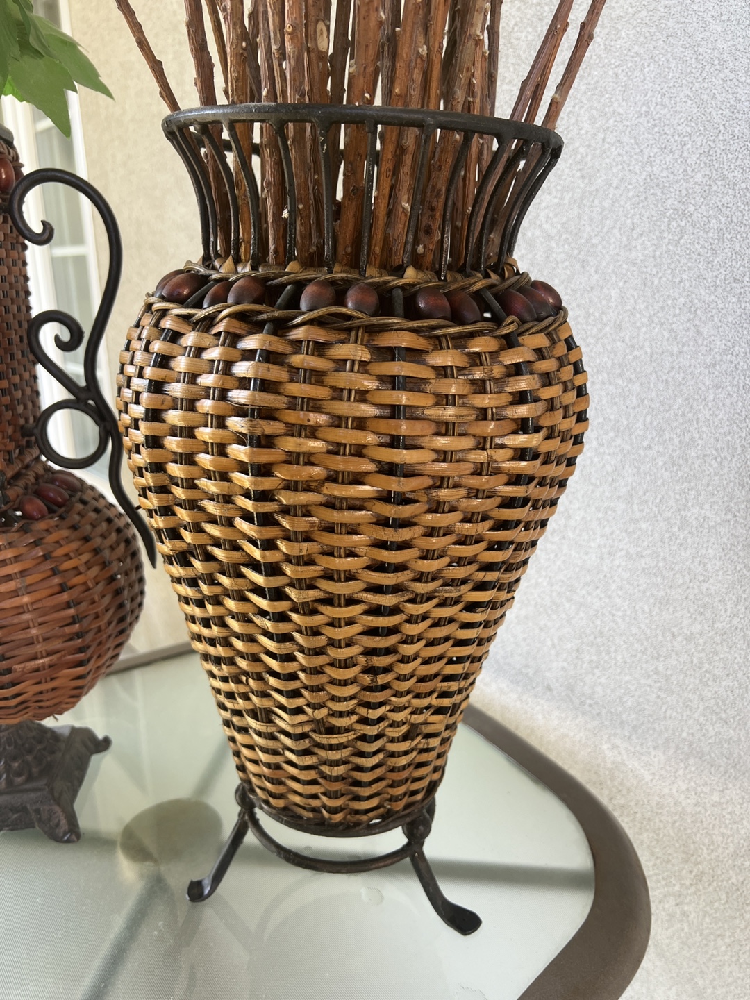 Set of 2 Wicker Vases with Metal Accents - photo 3
