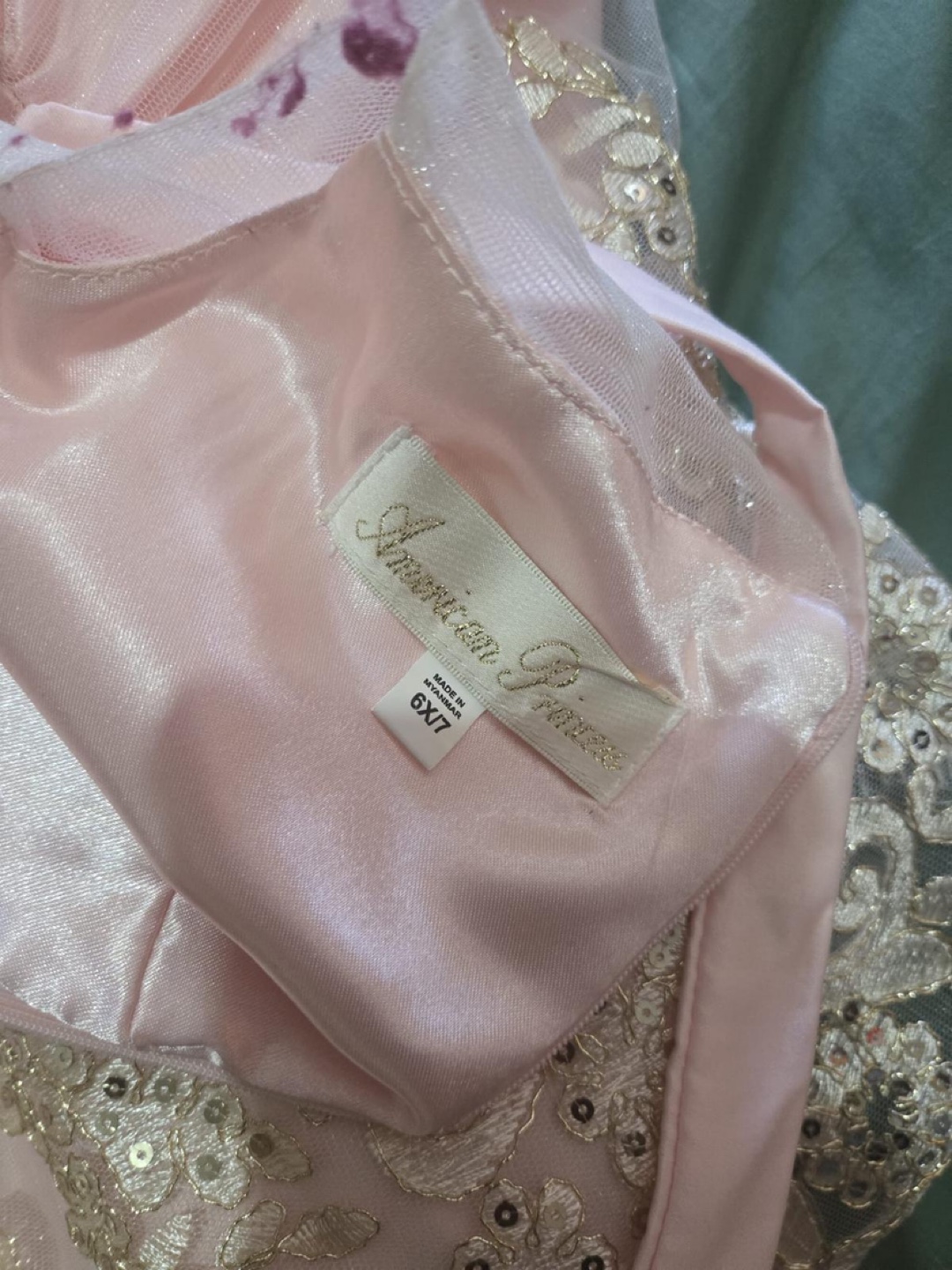 American girl pink and gold dress