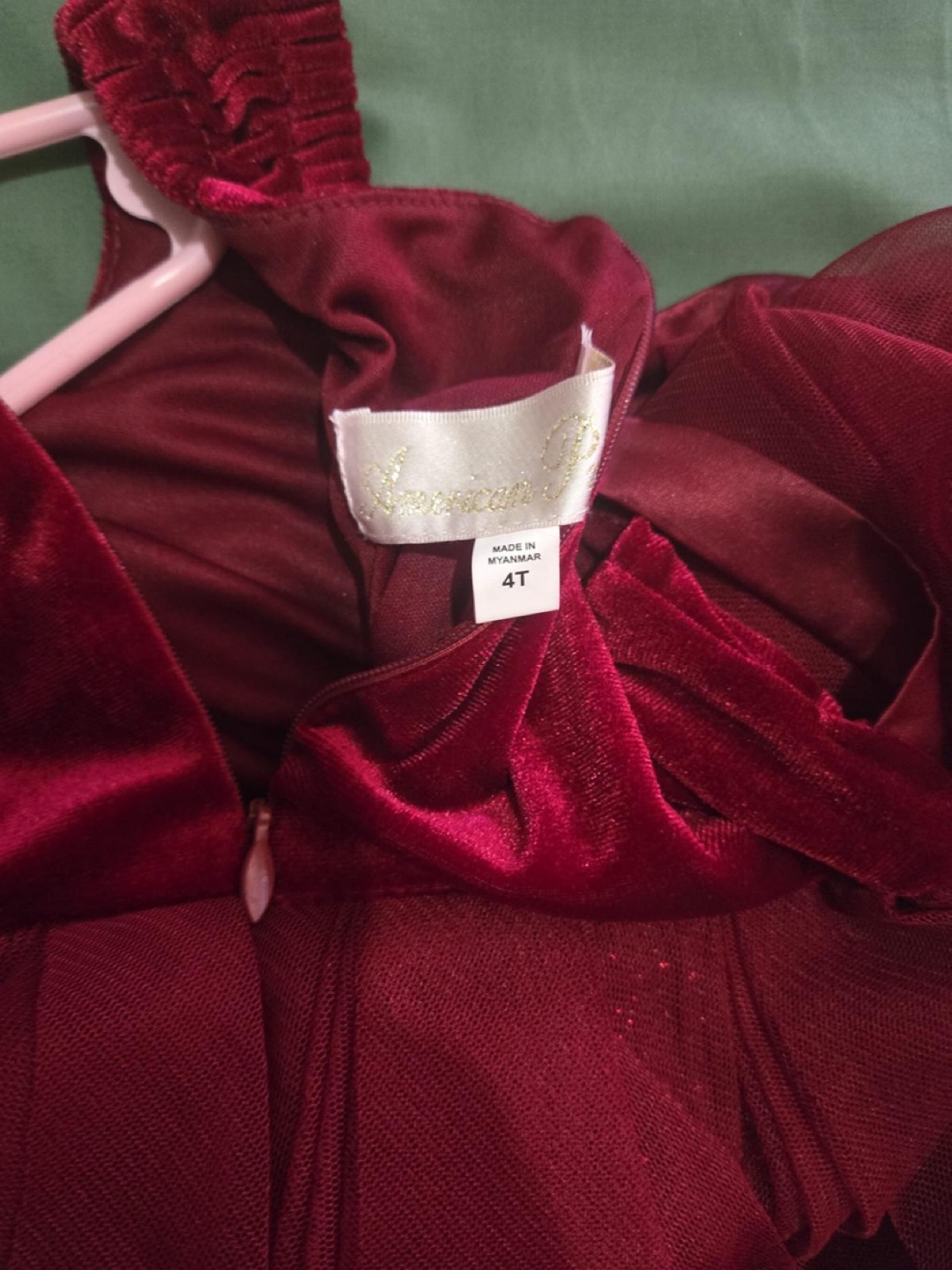 Burgundy Velvet and Tulle Girl's Dress Size 4T