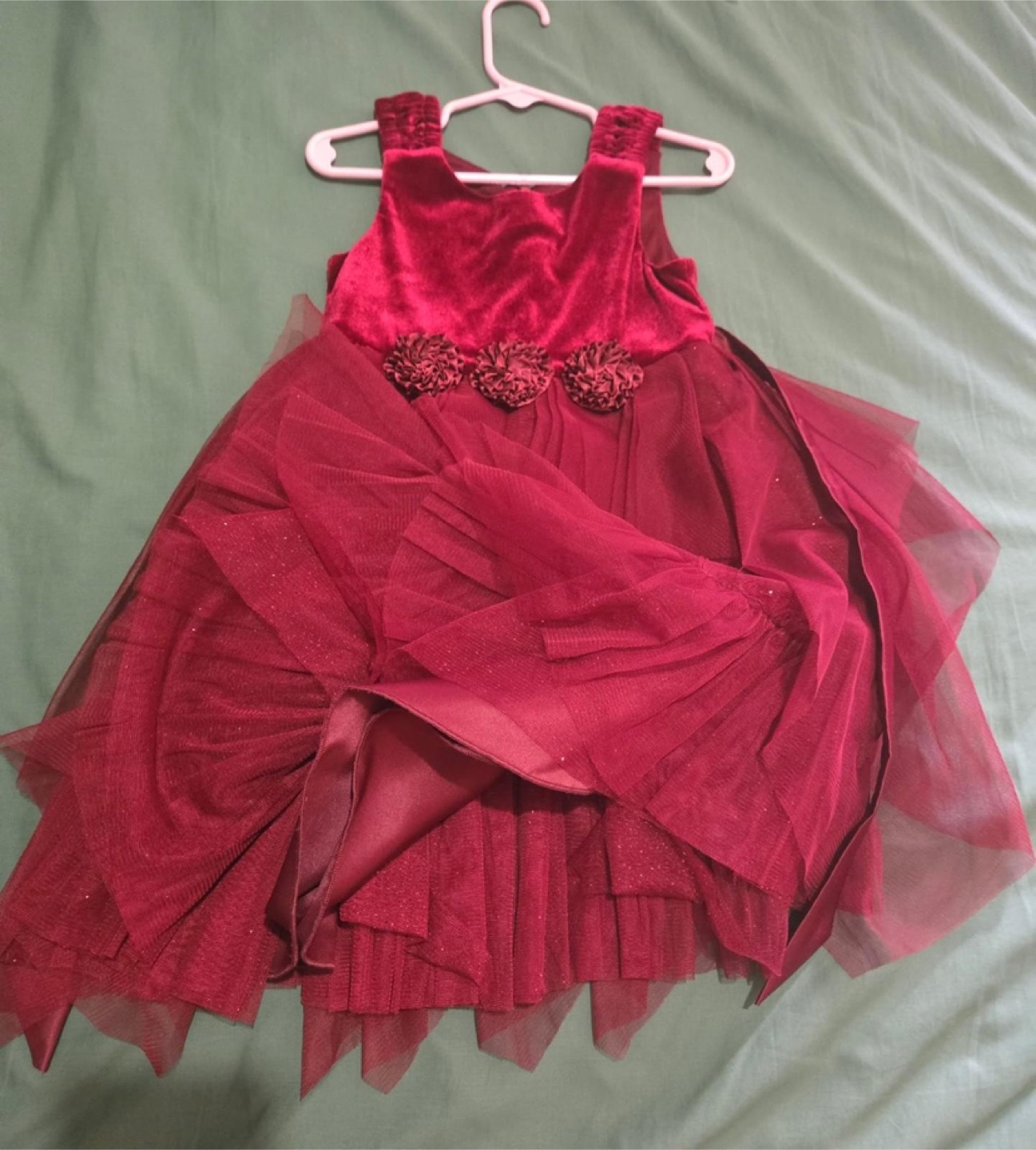 Burgundy Velvet and Tulle Girl's Dress Size 4T - photo 3
