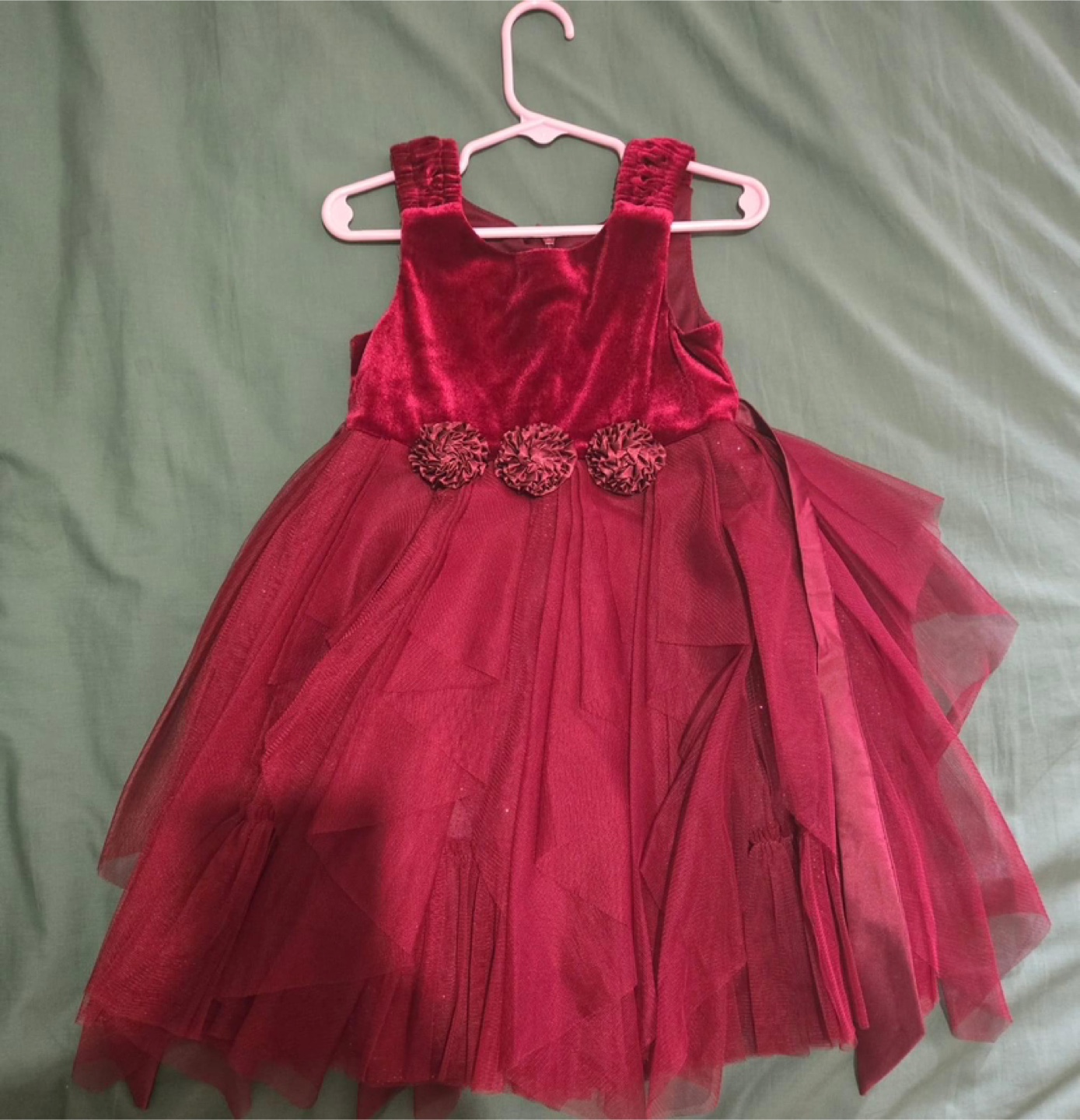 Burgundy Velvet and Tulle Girl's Dress Size 4T - photo 2
