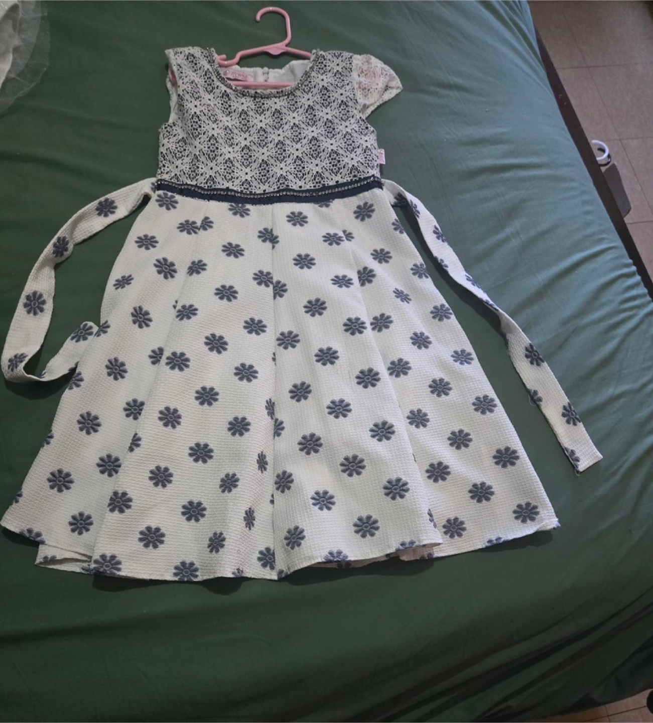 Girls' White and Blue Floral Dress