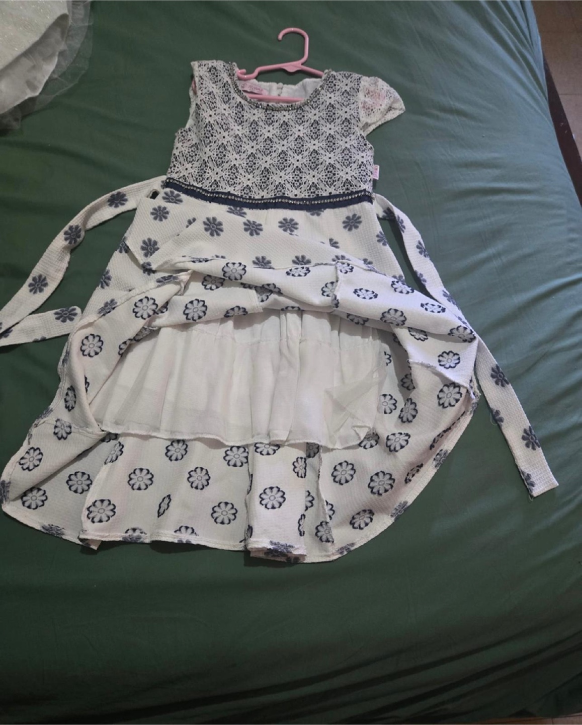 Girls' White and Blue Floral Dress - photo 2