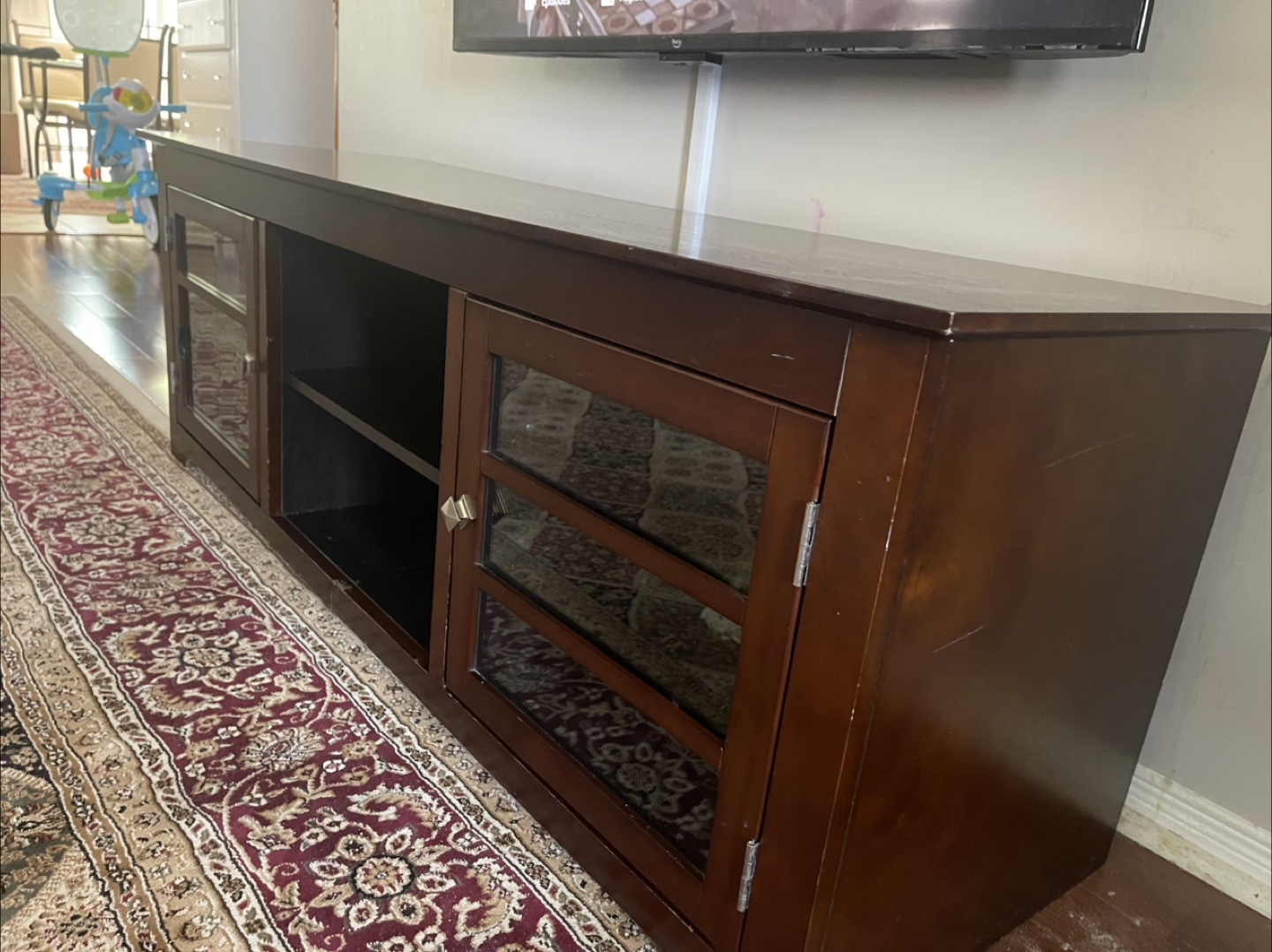 Dark Brown Wooden TV Stand with Glass Doors - photo 3