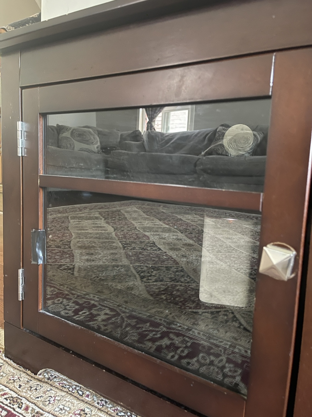 Dark Brown Wooden TV Stand with Glass Doors - photo 5
