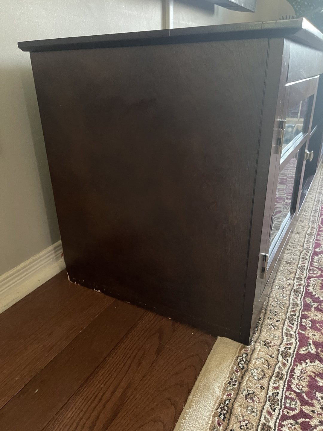 Dark Brown Wooden TV Stand with Glass Doors - photo 4