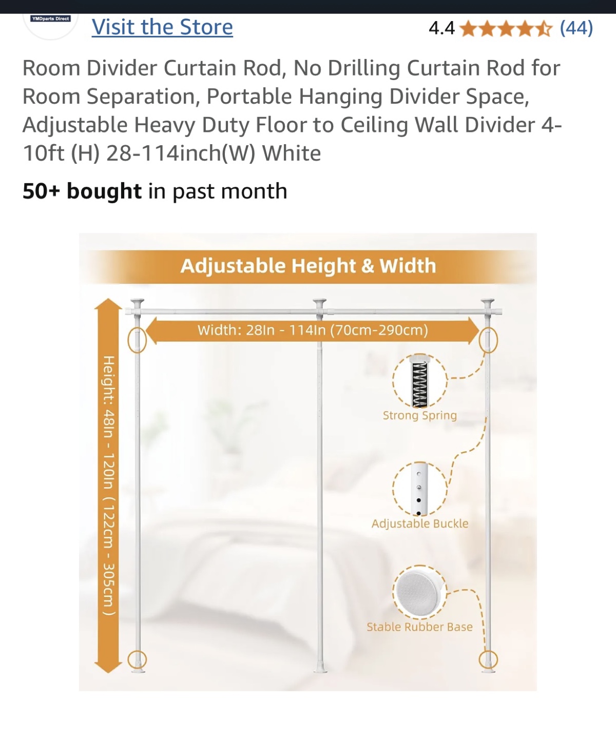 Heavy Duty Adjustable Room Divider Curtain Rod - White - photo 3