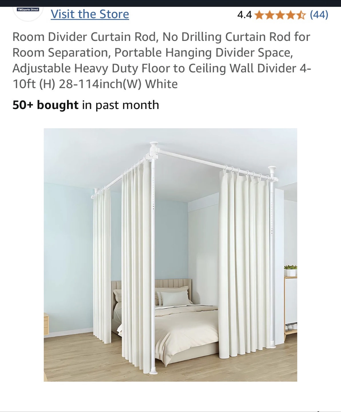 Heavy Duty Adjustable Room Divider Curtain Rod - White