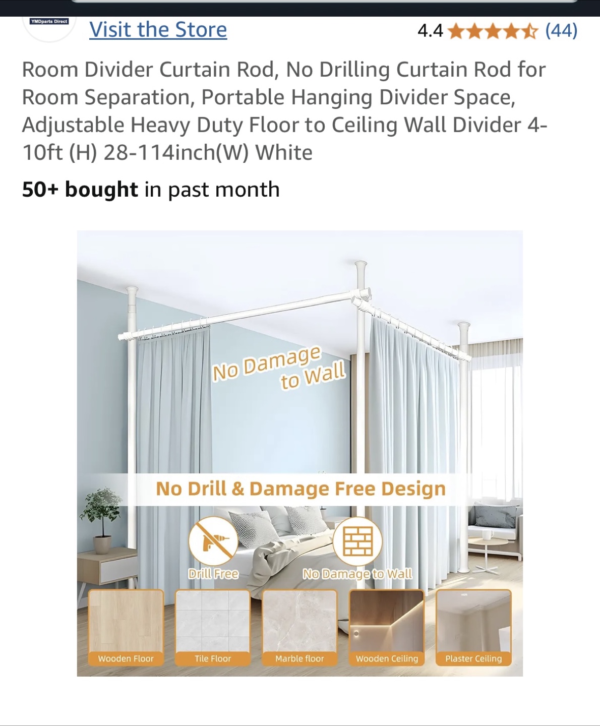 Heavy Duty Adjustable Room Divider Curtain Rod - White - photo 2