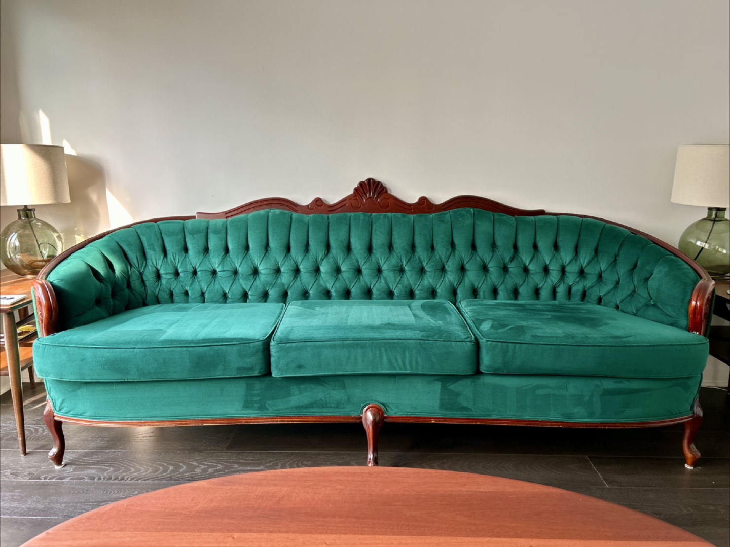 Antique Emerald Green Velvet Sofa