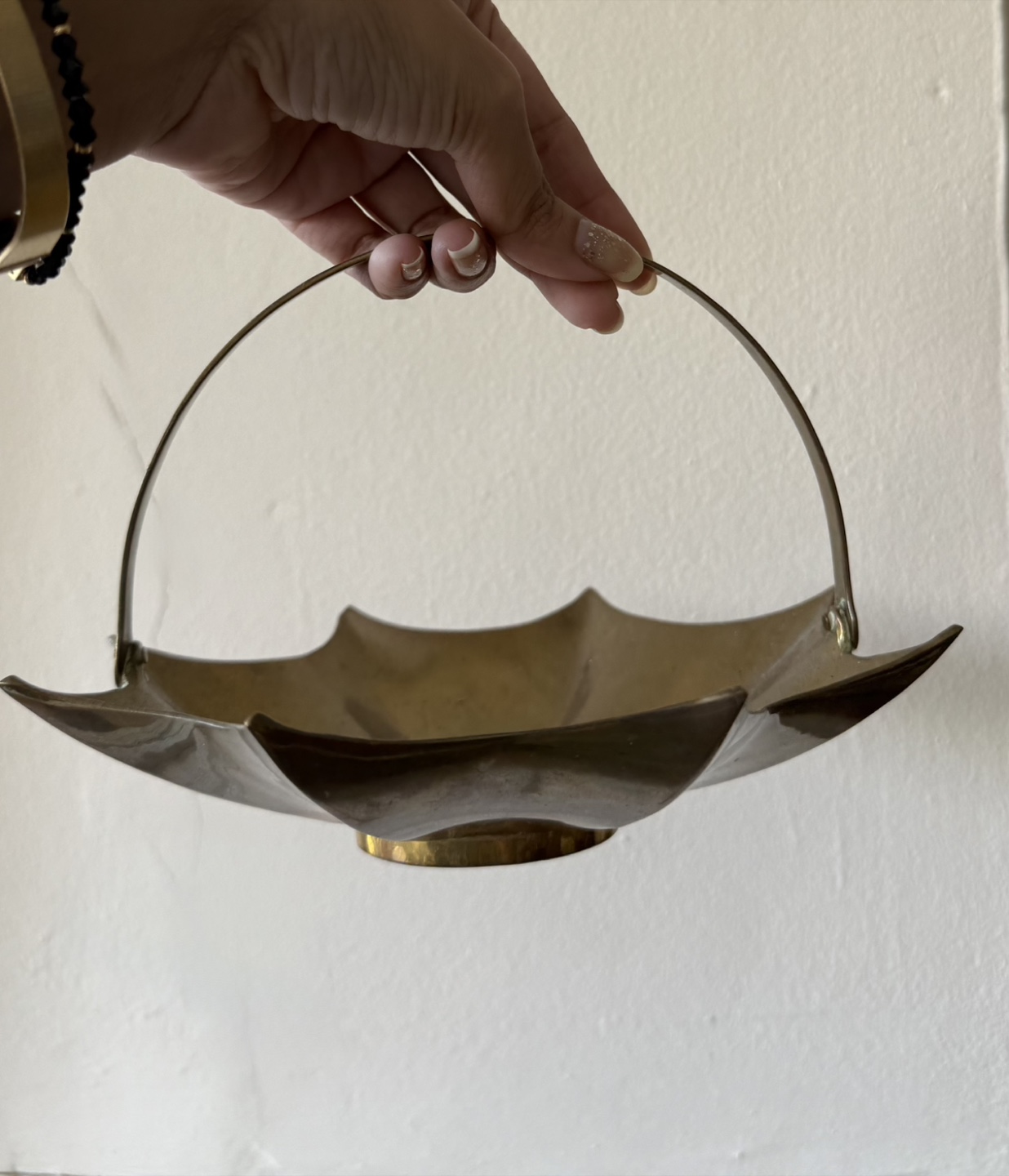 Vintage Brass Starburst Bowl with Handle