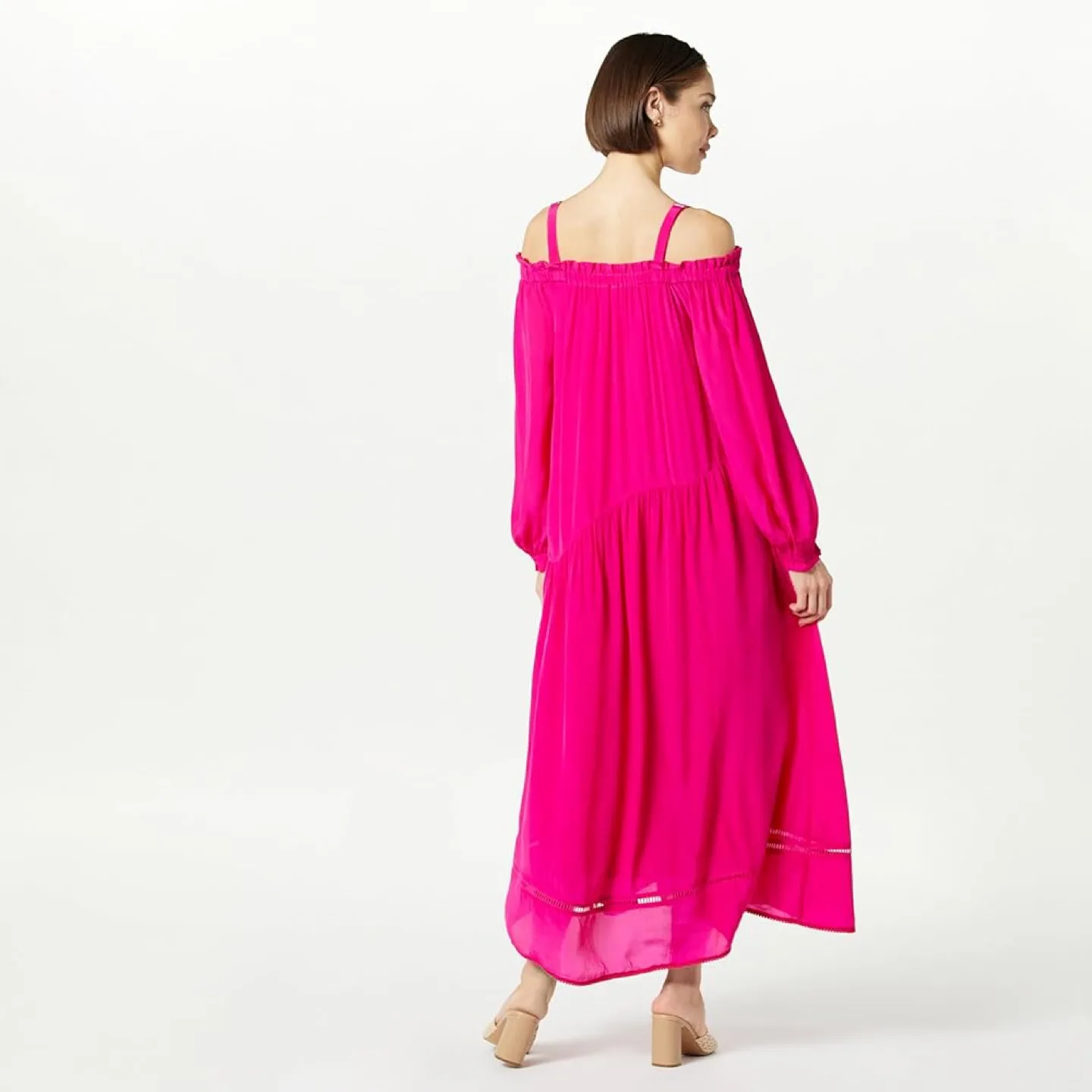 New womens Long Sleeve Convertible Strapless Tiered Maxi Dress-M image indicator(6)