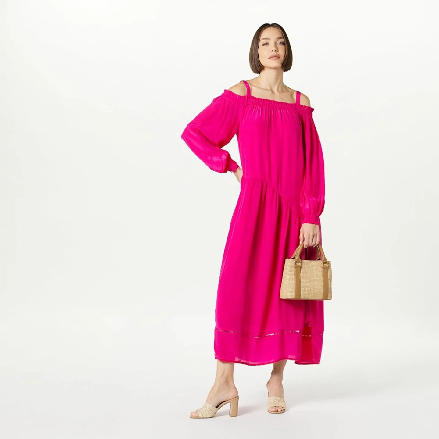 New womens Long Sleeve Convertible Strapless Tiered Maxi Dress-M image indicator(9)