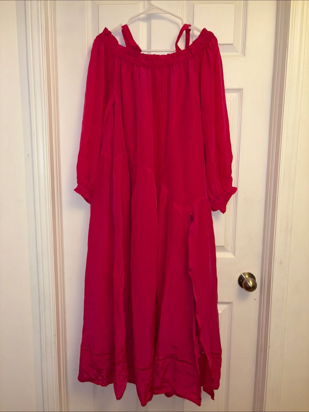 New womens Long Sleeve Convertible Strapless Tiered Maxi Dress-M image indicator(2)